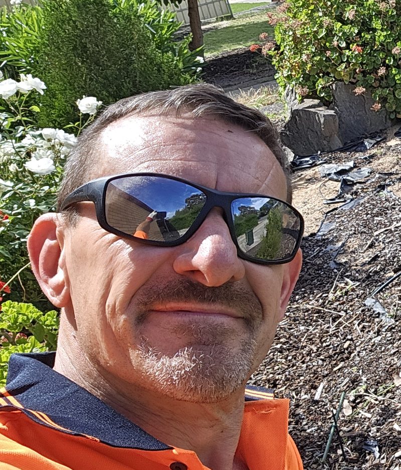 Adrian, owner of Ado's Lawns n More, on a job in north-east Adelaide